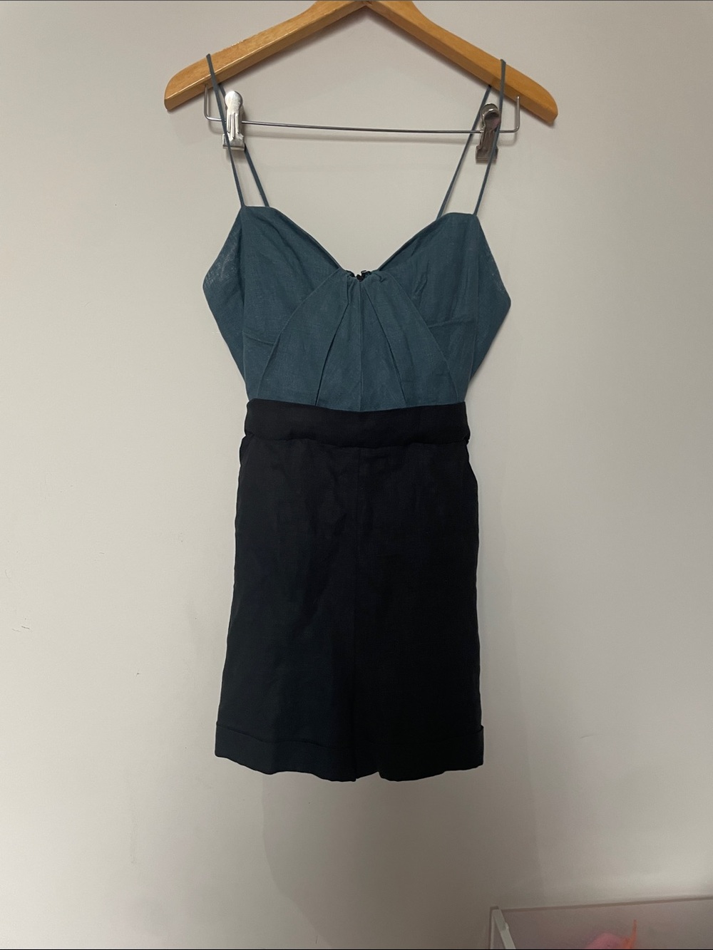Foley + Corinna Teal Satin-Lined Spaghetti Strap Dress Vintage